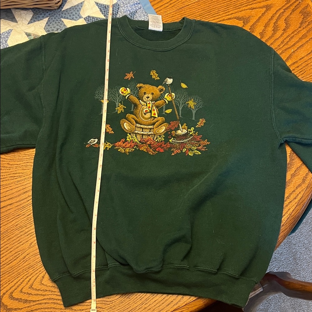 Vintage Jerzees Dark Green Crewneck Sweater with Bear Design - Picture 4 of 6